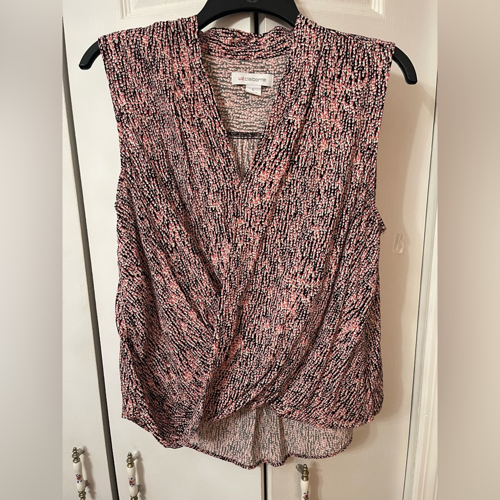 Liz Claiborne Sleeveless Top Size Large Surplice Draped Front Flows